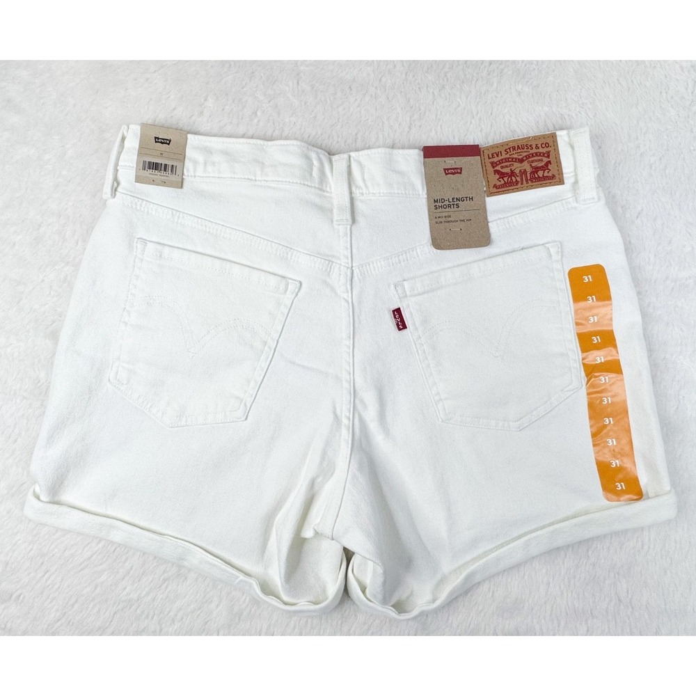 Levi's Women's Mid Length Shorts Size 31 x4 White Stretch Denim NWT